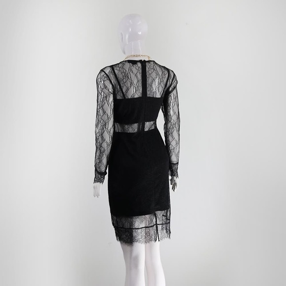 Sophisticated Topshop Black Lace Overlay Dress with Long Sleeves - Picture 3 of 6